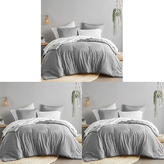 Comfort Spaces Twin Comforter Set - 2pcs (1 Microfiber & 1sham) Farmhouse Bedding Comforter, Boho Bedding Set, Lightweight Solid Bed Sets, Twin/Twin XL, Grey (Pack of 3)