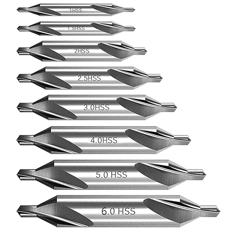 8PCS Center Drill Bits Set Countersink Tools 60 Degree Angle HSS 1-6.0 | Center Drill Bits for Lathe Metalworking for Alloy Steel, Cast Iron, Other Hard Metals (1.0/1.5/2.0/2.5/3.0/4.0/5.0/6.0)