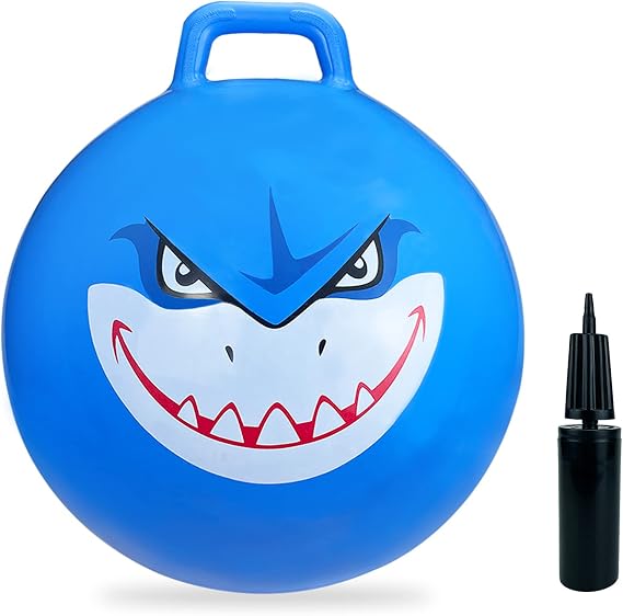 Hymaz Bouncy Hopper, 18" Jumping Hopper Balls Hopping Toys for Kids Exercise Jump Ball with Pump for Boys Girls Jumping Toys, Indoor Outdoor Bouncing Game (Blue Shark) | Jump Ball with Pump for Outdoor Garden Camping Games, First Birthday Gifts for 3 6 9 Year Olds Boys (Blue Shark)