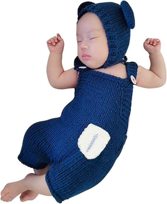 Newborn Photography Bear Outfits Baby Photoshoot Crochet Outfit Knitted Romper Boy Girl