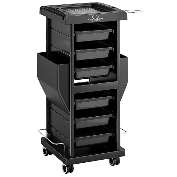OmySalon Rolling Salon Trolley Cart with Wheels 6 Drawers, Beauty SPA Storage Organizer for Stylist, Hair Tool Holder Mobile Station, Barber Shop Hairdressing Tattoo Equipment