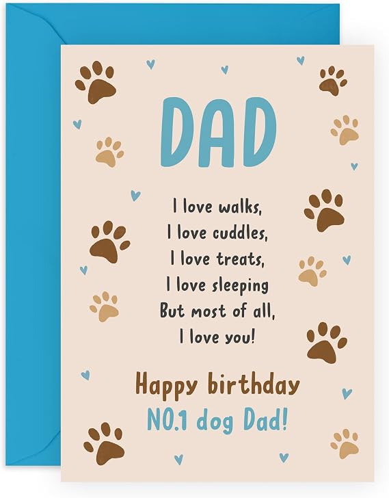 CENTRAL 23 Dad Birthday Card No.1 Dog Dad - Gifts for Fur Daddy, Dog Lovers, Pet Owners, Him, Men, Guys, Husband, Grandpa, Brother, Boyfriend, Boys, Friends - Paws - with Stickers