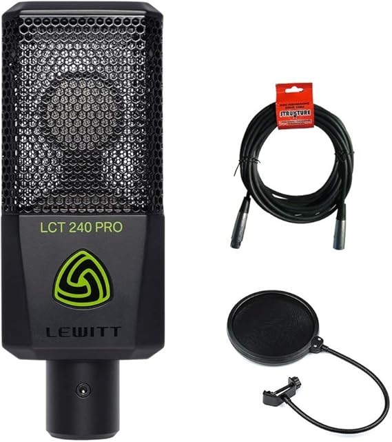Lewitt LCT-240 Pro Condenser Microphone Black with 20 XLR-XLR Cable & Pop Filter Bundle