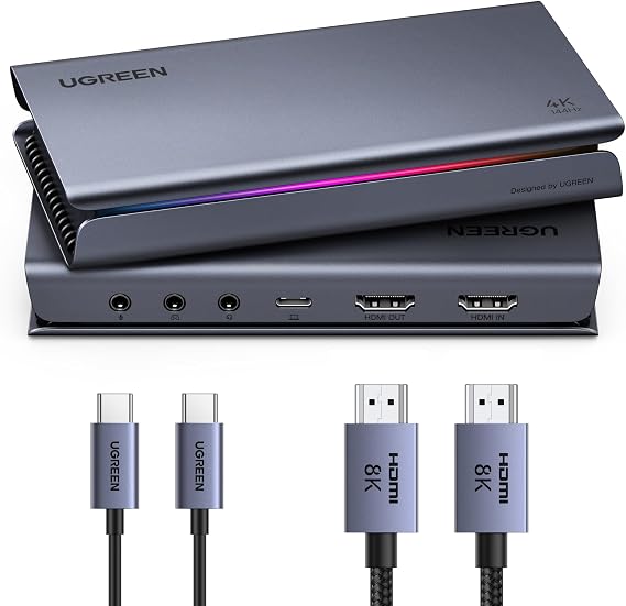 UGREEN 4K Capture Card HDMI 2.1 4K144Hz Recording and Passthrough Low Latency USB 3.2 Gen2 Game Capture Card for PS5/Xbox/Switch/Switch2/iPhone