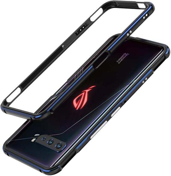 DAYJOY Metal Bumper Frame Compatible with ASUS Game Phone ROG 3(6.59"), Dual Color Luxury Premium Aluminum Alloy Shockproof Bumper Frame Case (Black Blue)