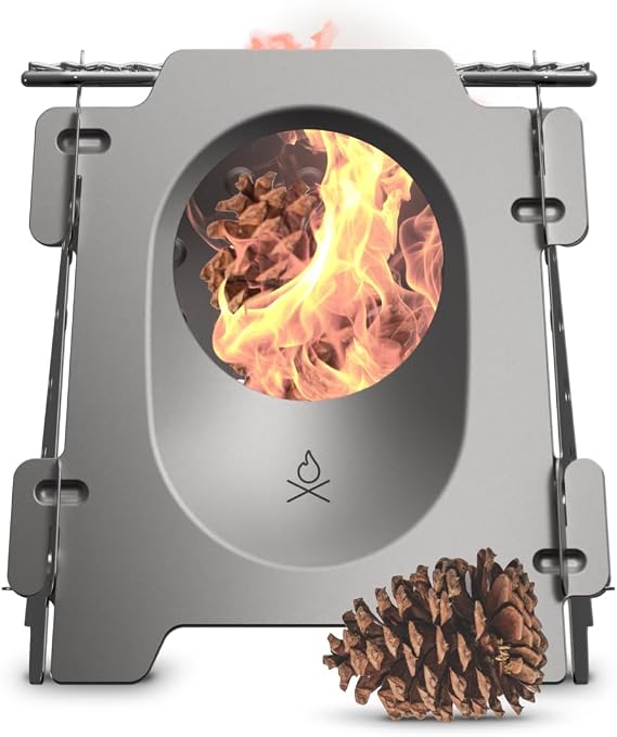 Uberleben | Stoker Wood Burning Camping Stove 18oz Flatpack Stainless Steel Wood Stove for Backpacking, Hiking & Outdoor Cooking Portable, Folding Camping Essentials (Bead-Blasted)