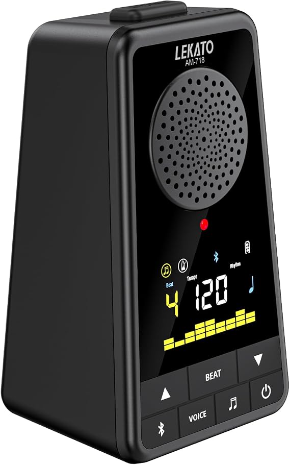 LEKATO Bluetooth Speaker Metronome for Guitar Piano Drum, Rechargeable 2-in-1 Electronic Digital Metronome with Vocal Counts, Portable Wireless Speaker Beats Mixer, Black