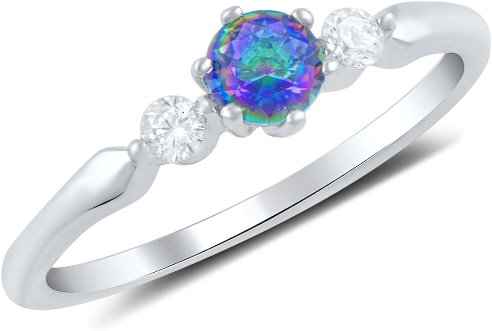 SILVERCLOSEOUT Sterling Silver Simulated Rainbow Topaz Stackable Ring (Size 4-10)