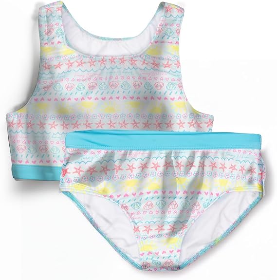 Tommy Bahama Girls 2-Piece Swimsuit Set, Racerback Top and Bikini Bottoms, Quick-Drying Tropical Print Swimwear for Kids