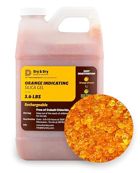 Dry & Dry [3.6 LBS] Premium Orange Indicating Silica Gel Desiccant Beads(Industry Standard 3-5 mm) - Rechargeable Silica Gel Beads(3.6 LBS)
