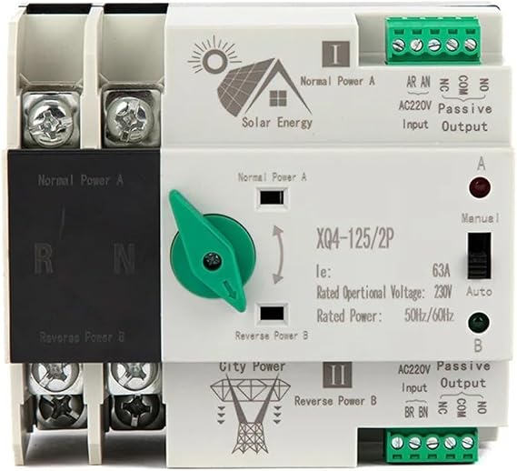 Double power automatic transfer switch ATS Single Phase 2P 16 Amp 32A 63A 100A 125A Automatic Changeover Switch Low Voltage Ac 230V Automatic Transfer Switch(32A)