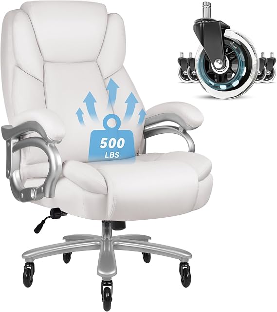 Big and Tall Office-Chair 500lbs - Adjustable Lumbar Support, Office Chair for Heavy People, Heavy Duty High Back Executive with Wide Seat and Quiet Rubber Wheels