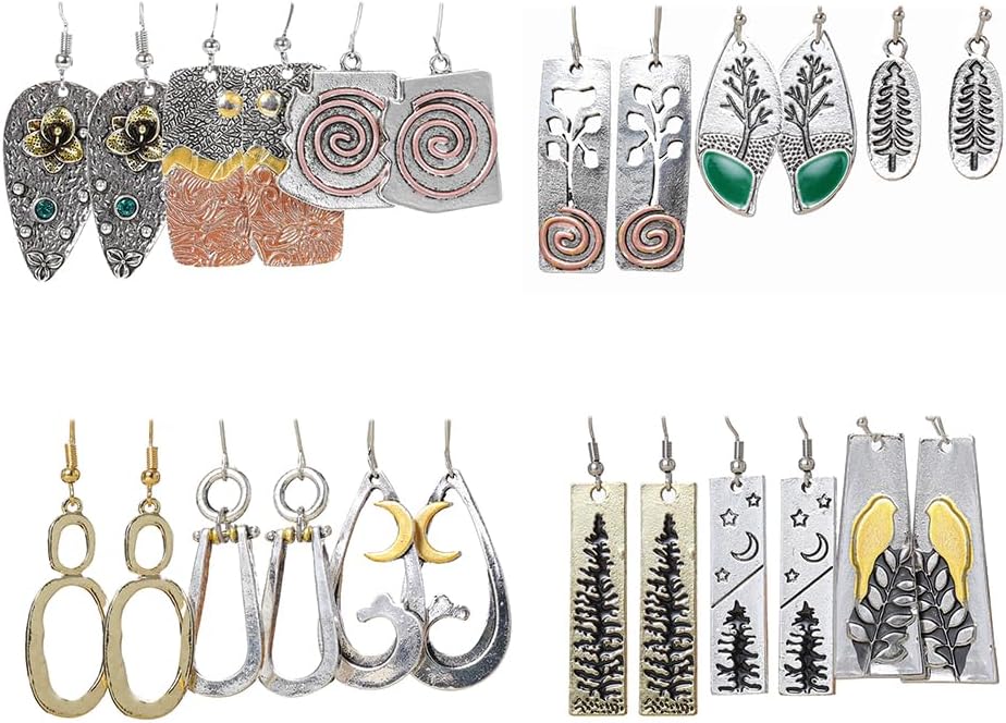 12 Pairs Western Earrings Jewelry for Women Vintage Boho Earrings Oval Turquoise Dangle Earrings Cowgirl Country Concho Dangling Jewelry Set