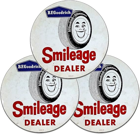 Compatible with BF Goodrich Smileage Dealer Tire Silvertown Tire Company Emblem Seal Gas Signs Reproduction Car Company Vintage Style Signs Round Metal Tin Aluminum Sign Garage Home Decor 3" 3 Pack