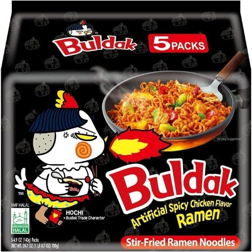 Bulldak Hot Chicken Ramen - 140g Pack of 5 | Spicy Korean Noodles for Heat Lovers | Extreme Spiciness | Quick &amp; Easy Meal | Authentic Korean Flavor | Bold &amp; Addictive