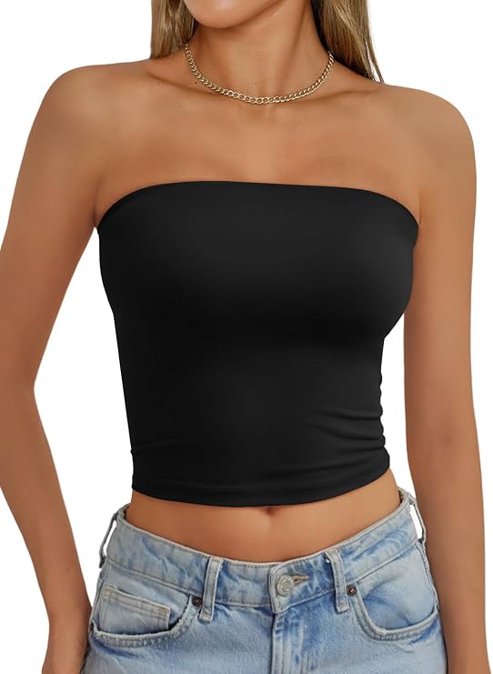 AUTOMET Womens Strapless Tube Tops Bandeau Crop Tops
