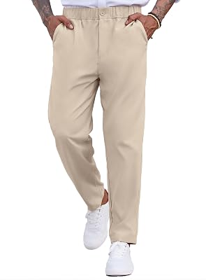 COOFANDY Mens Casual Pants Relaxed Fit Flat Front Expandable Waist Chino Slack Trousers