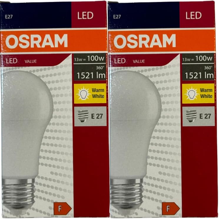 Osram LED Ampul, E27 Duy, 13W (100W), 2700K Sarı Işık, Enerji Tasarruflu, 2 Adet