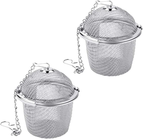 2 Pack 304 Stainless Steel Tea Strainer Tea Infuser Ball for Loose Tea Spice Infuser with Extended Chain Hook to Brew Loose Leaf Tea Spices Seasonings