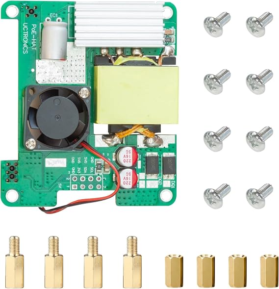 UCTRONICS PoE HAT for Raspberry Pi 4B/3B+, 5V 4.5A PoE+ HAT, Support IEEE 802.3af or 802.3at PoE Standard, Power Over Ethernet with Cooling Fan