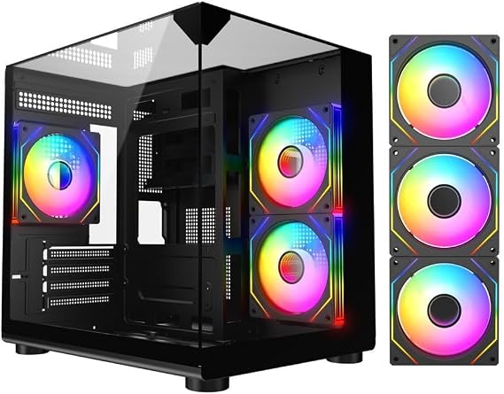 DIYPC ARGB-DC100-BK Black Dual USB3.0 Tempered Glass Micro ATX Gaming Computer Case w/ 3 x ARGB PWM Fans (Pre-Installed)