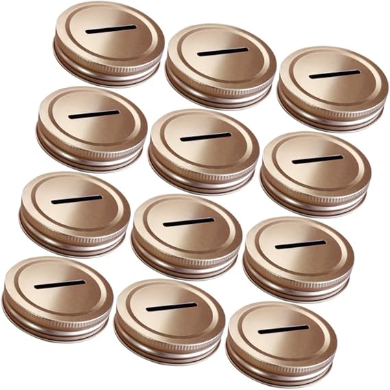 12pcs Tinplate Mason Jar Coin Slot Lids for Canning Jars
