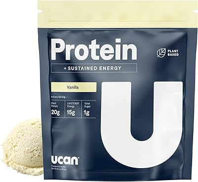 UCAN Energy  Plant Protein Powder - Vegan Plant Based Protein 20g Pea Protein with Amino Acids EAAs & BCCAs - Keto Protein Powder - No Added Sugar, Gluten-Free - Vanilla - 12 Servings
