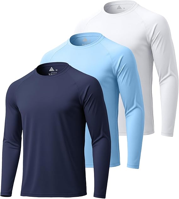 ZITY 3 Pack Long Sleeve Shirts for Men UPF 50+ Sun Protection Crew Neck T-Shirt Rash Guard for Hiking Running Swimming
