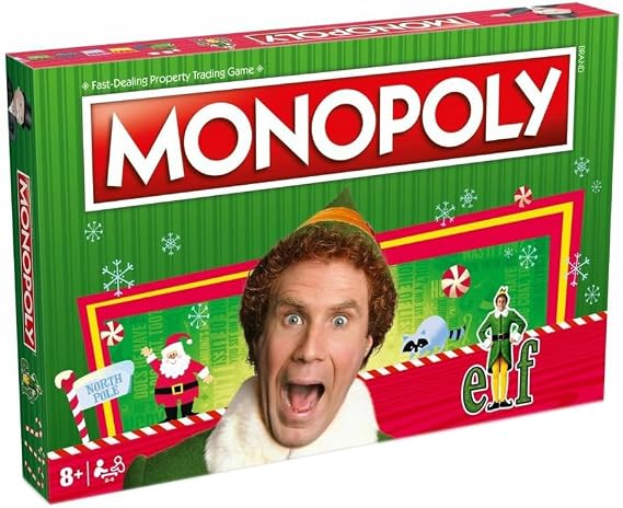 Winning Moves Elf Monopoly Board Game, Choose Your Festive Token and Advance to Santa's Workshop and Empire State Building, Save Christmas and Reap The Rewards, for Ages 8 Plus