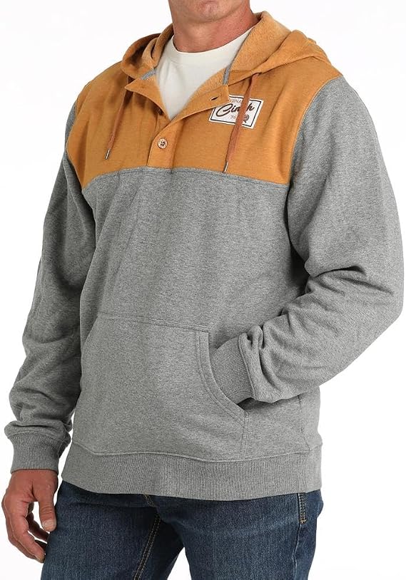 Cinch Men's Grey and Brown Hoodie