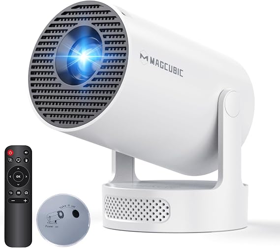 Mini Projector with WiFi 6 Bluetooth 5.4, 4K Support Portable with Lens Cap | 200 ANSI 5W Soundbase Speaker, 180 Rotation Auto Keystone, Built-in Apps, Home Outdoor Use, Fits Smartphone TV Stick Laptop
