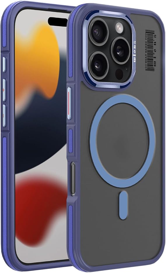 Magnetic Case for iPhone 16 Pro Max/16 Pro/16 Plus/16, Metal Lens Phone Case Support Wireless Charging Frosted Anti-Fingerprint Cover,Blue,16 Pro Max