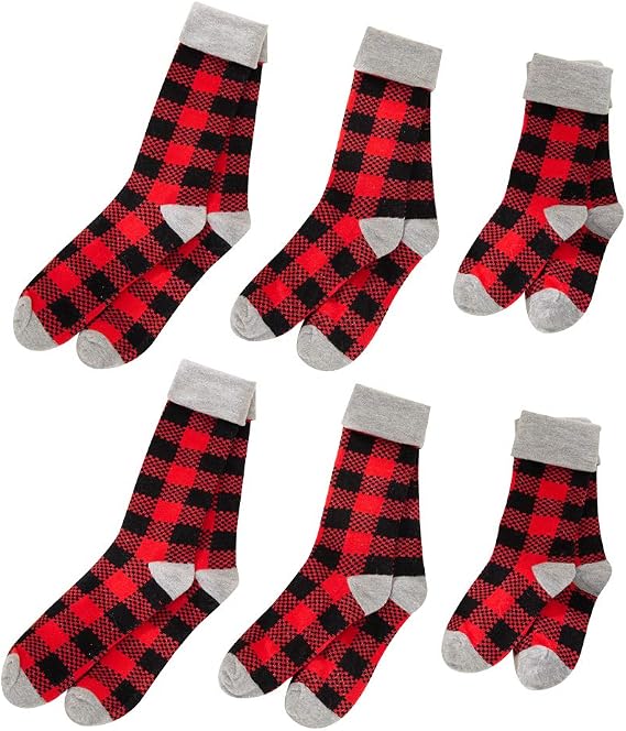 Christmas Family Matching Socks 6 Pairs Non Slip Novelty Holiday Socks for Adults, Toddlers and Kids