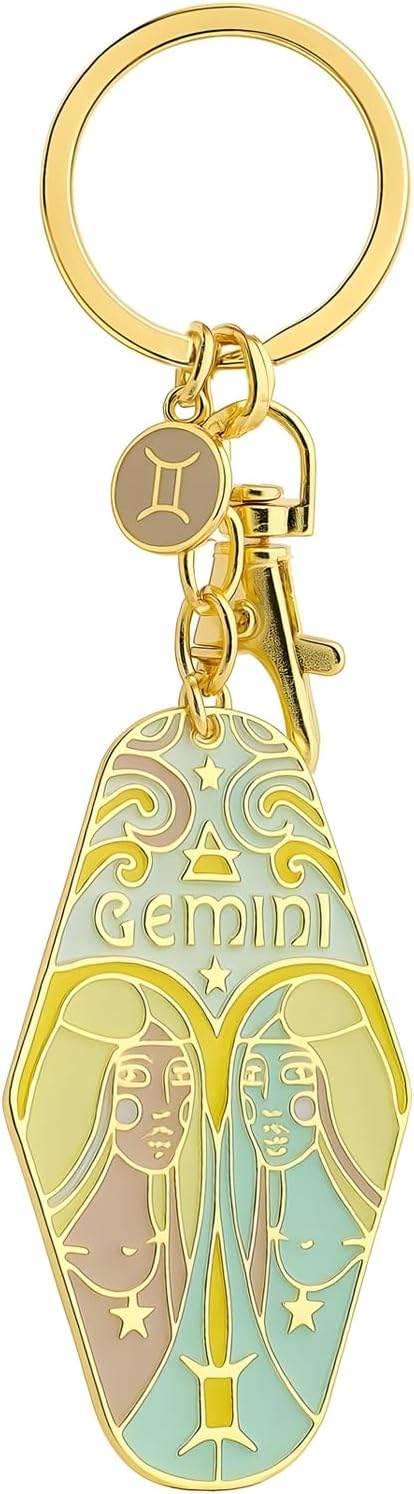 Vintage Zodiac Keychain, Enamel Astrology Keychain Purse Bag Charms for All 12 Signs Christmas Valentine's Day Gifts
