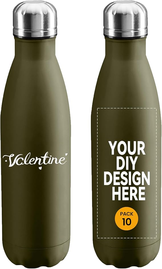 Personalized Custom 17oz Water Bottle, Stainless Steel Insulated Double Wall Vacuum Water Bottle Leak-Proof Cups for Sports & Travel (Army green, 10 pack)
