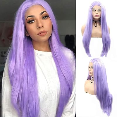 Purple Synthetic Hair Wigs for Women Long Straight Lace Front Wigs Pre Plucked Hairline Lilac Light Purple Syntehtic Lace Front Wig Hair Glueless Heat Resistant Fiber Cosplay 24inches