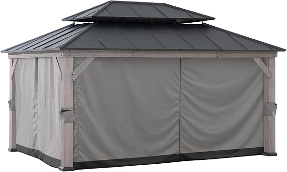 Sunjoy Replacement Gazebo Curtains Panles,Water-Resistant Gazebo Privacy Curtain, 4-Panel Screen Walls 12 x 16 ft Gazebo, Patio & Backyard Protection