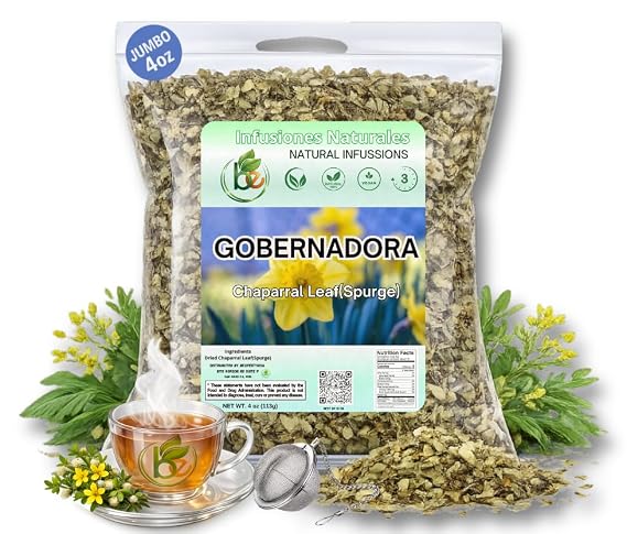 Gobernadora Tea (Chaparral Leaf) 4 oz with Stainless Steel Tea Infuser 100% Natural Larrea tridentata Traditional Desert Herb for Wellness Wildcrafted, Caffeine-Free, Vegan Authentic by BEXPERTSUSA