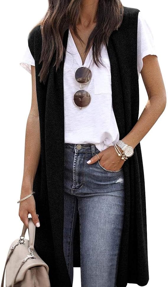 ZXZY Long Vest for Women Sleeveless Dusters Knit Cardigan Outwear Vest