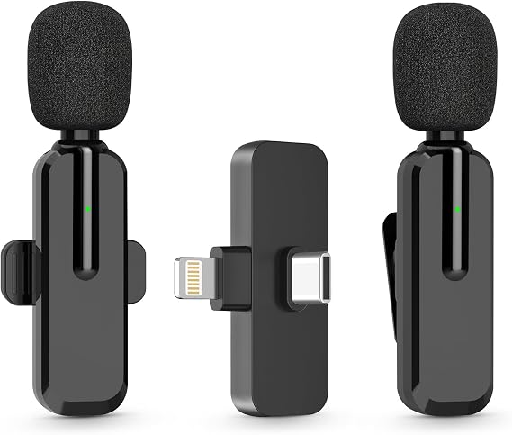 MAYBESTA Wireless Lavalier Microphone for iPhone, iPad, Android - Bluetooth Lapel Phone Mic for Video Recording - Mini Clip on Microphones for YouTube Podcast Interview(2-in-1 Port)
