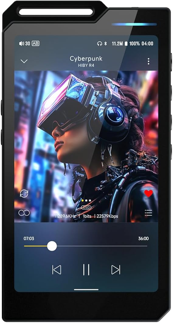 HiBy R4 Next-Gen Digital Audio Player with Spotify, Bluetooth, Wi-Fi, and Android 12 OS | 4-Way HiFi DAP with 3.5mm & 4.4mm Balanced Outputs | 32GB Internal + Expandable Memory up to 2TB (Black)