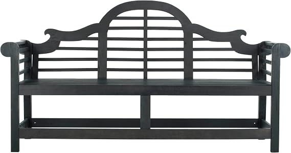 SAFAVIEH Outdoor - Khara Garden Bench - Dark Slate Grey - Solid Wood - Lutyens-Inspired Slatted Design - Ideal for Patio, Deck, Porch, Garden, 17.7" Seat Height (PAT6705K)