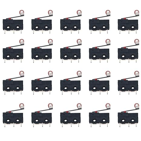 DAOKI 20Pcs Micro Switch Roller Lever Arm 3Pin AC 5A 125 250V SPDT 1NO 1NC Momentary PCB Terminals Close/Open Switch