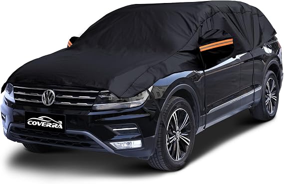 Half Car Cover Top, Hail Protector Car Cover with Cotton Liner, Sunroof & Windshield Cover for Ice and Snow, All Weather Vehicle Body Cover for Sun, Rain, Dust, Fit SUV M