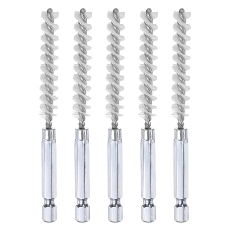 HARFINGTON 5Pcs Nylon Bore Brush 8mm Dia 4" Long Cleaning Twisted Wire Brush with Handle 1/4" Hex Shank for Tubes, Ports, Bearings