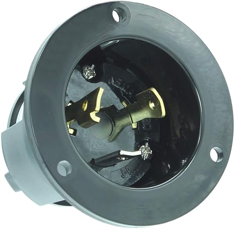 Journeyman-Pro 2315, NEMA L5-20 Flanged Inlet Generator Plug, 20A 125 Volt, Locking Receptacle Socket, Black Industrial Grade, Grounding 2500 Watts (No Cover Included)