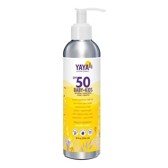 YAYA ORGANICS Baby  Kids Mineral Sunscreen Lotion, SPF 50, Reef-Friendly, Non-Nano Zinc Oxide, Water-Resistant, Hypoallergenic, Pure  Gentle for delicate skin, 8 oz