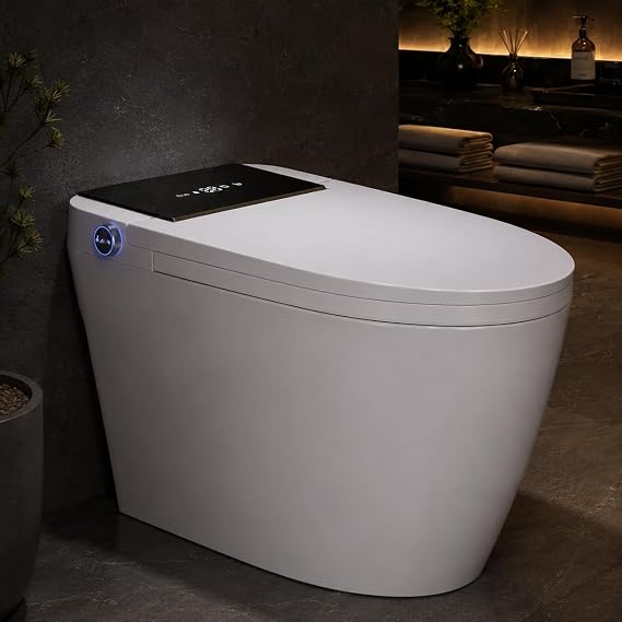 Electric Smart Toilet with Bidet Built-In & Tank, No Water Pressure Limit, Modern Design with Foam Shield, Foot Sensor & Auto Flush, Elongated One Piece, Heated Seat, Warm Air Dryer, 1000g MaP Flush