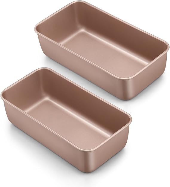 LIANYU Loaf Pans for Bread Baking, 95 Inch Stainless Steel Loaf Bread Tins, Non-Stick Baking Pans for Homemade Banana Sandwich Sourdough, Healthy & Sturdy, Set of 2, Rose Gold