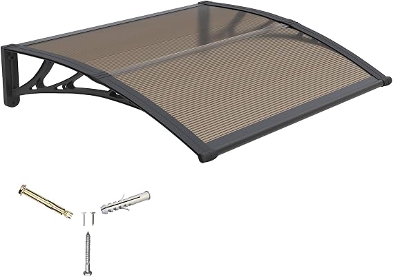 24"x40" Door Awning Exterior, Polycarbonate Window Canopy ABS Bracket, Leak-Proof Sealing Front Door Rain Shelter, UV Rain Snow Protection for House Porch Patio Deck